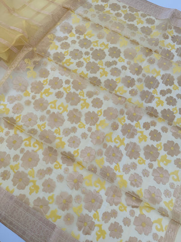 ShopNaya Exclusive | Handwoven | Silk Organza | Yellow | Gold Zari | Ships from California